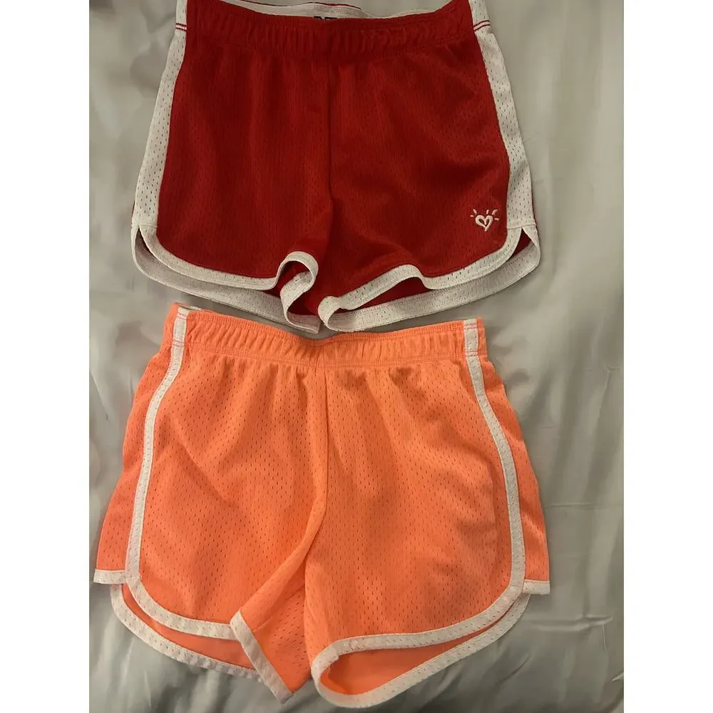 Justice Red And Florescent Orange Mesh Shorts  size 7